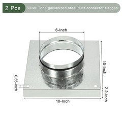 2 Pcs 6″ Duct Connector Flange with Folded Edge Base Rubber Gasket, Silver Tone