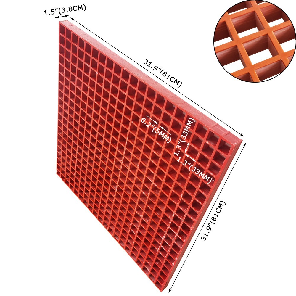 1 Piece/case 2.6ft*2.6ft Red Fiberglass FRP Grating 0.5t Bearing Capacity