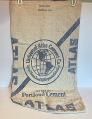 Vintage Atlas Cement Co. Sturdy Cloth/Canvas Sack 94 Lbs. Blue & White