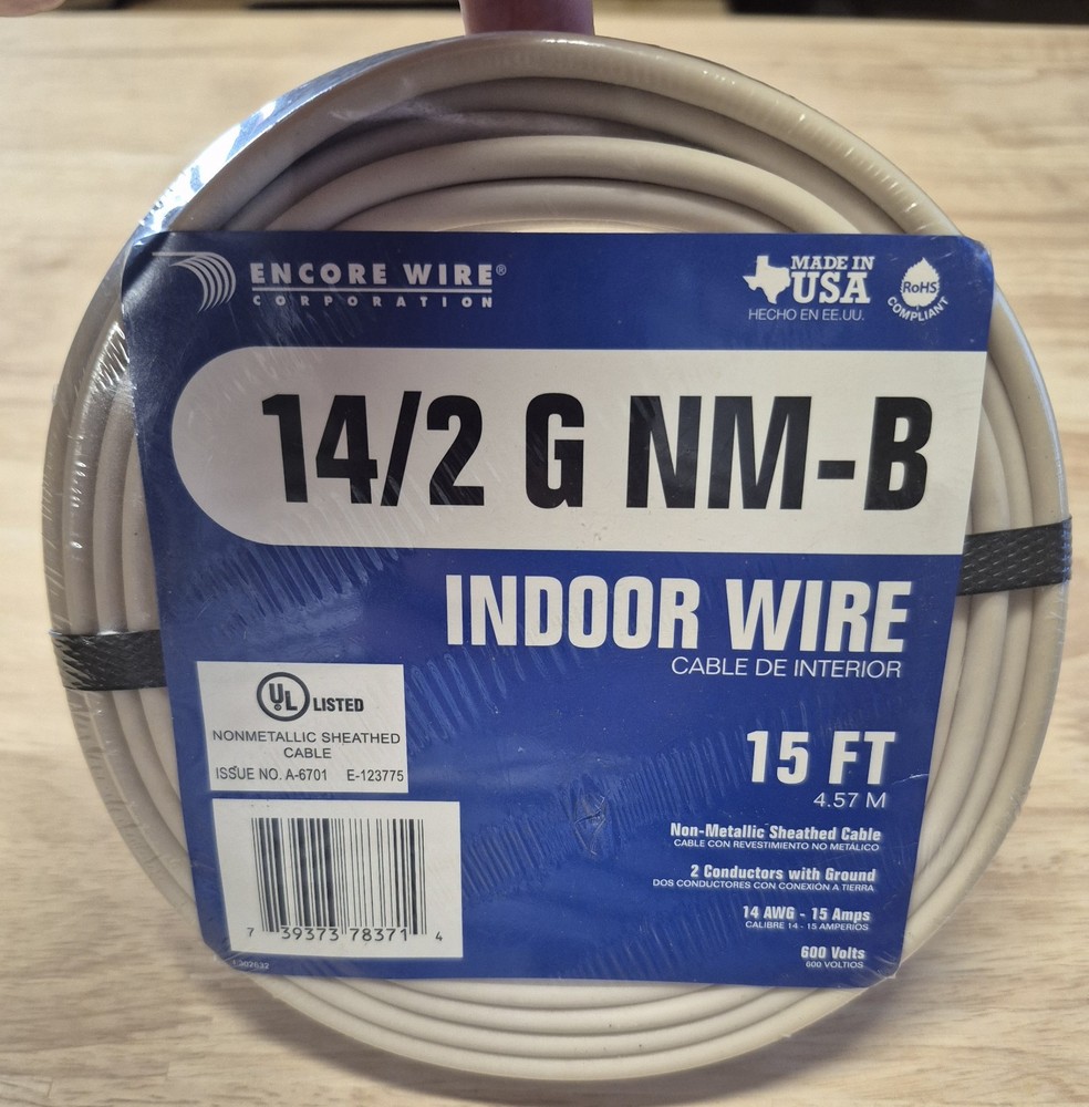 Encore Wire 15 Ft 14/2 G NM-B Indoor Wire/Copper, New, Sealed