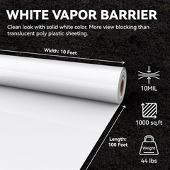 White Crawl Space Vapor Barrier 10 Mil 10x100ft Heavy Duty