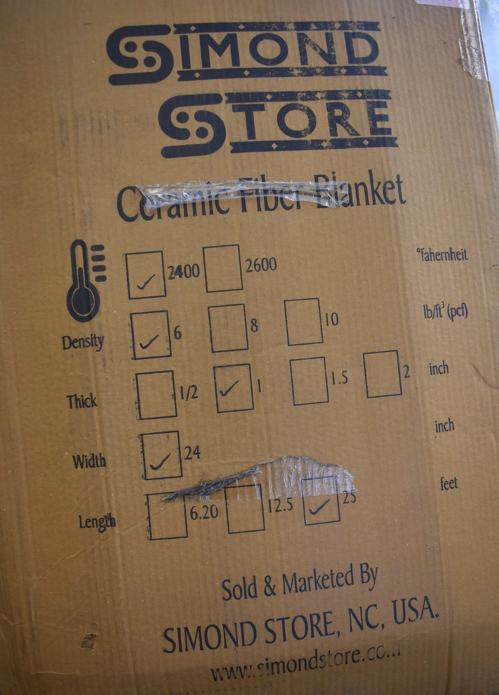 Simond Store Ceramic Fiber Blanket 2400° F 6lb/ft 1″ x 24″ x 25ft #6 Density New