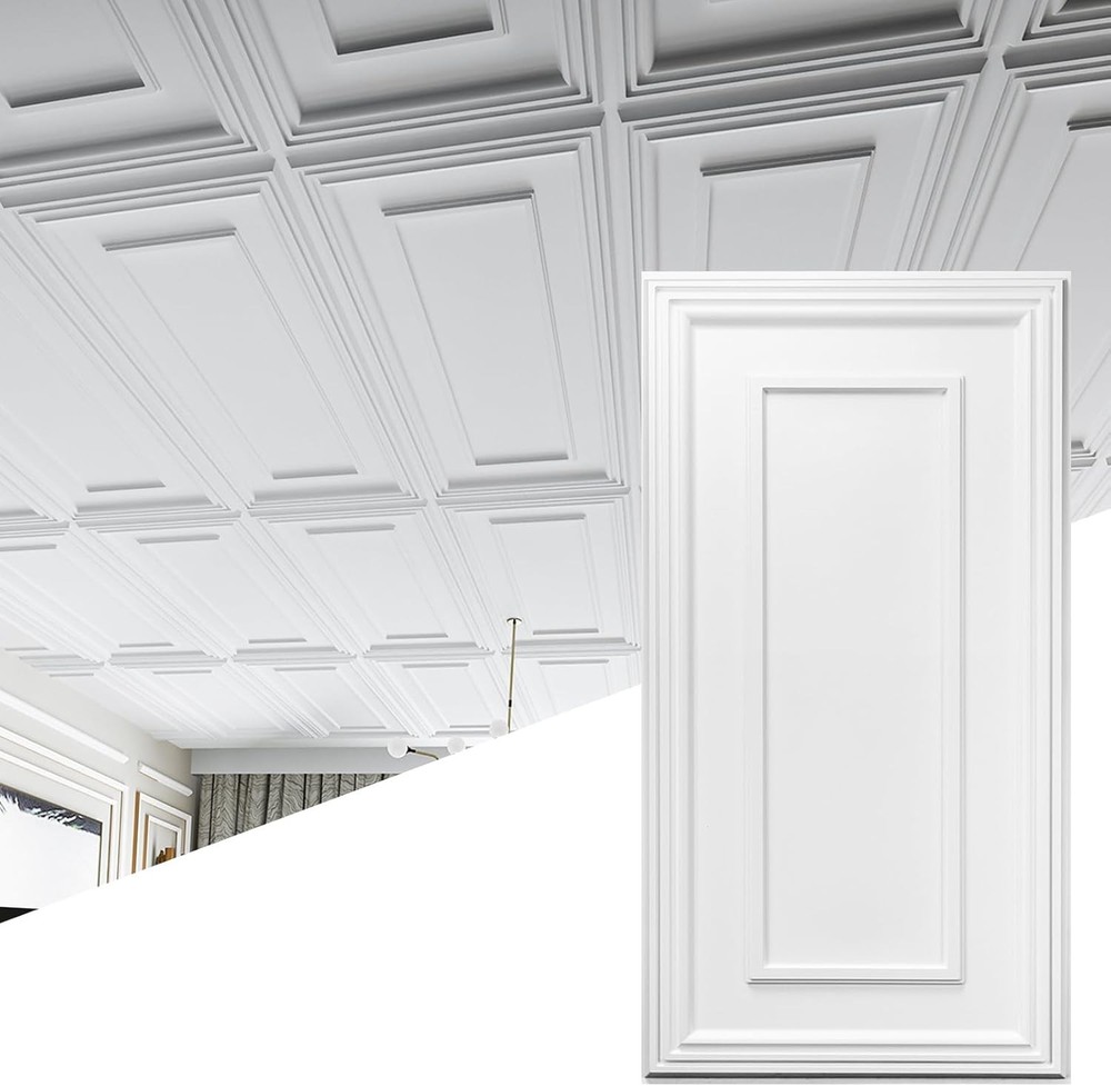 Art3d 12-Pack 24″x48″ PVC Drop Ceiling Tiles&3D Wall Panels Cover 96 sq.ft