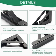 2 Pcs Folding Shelf Brackets, Matte Black Collapsible Stainless Steel Heavy D…