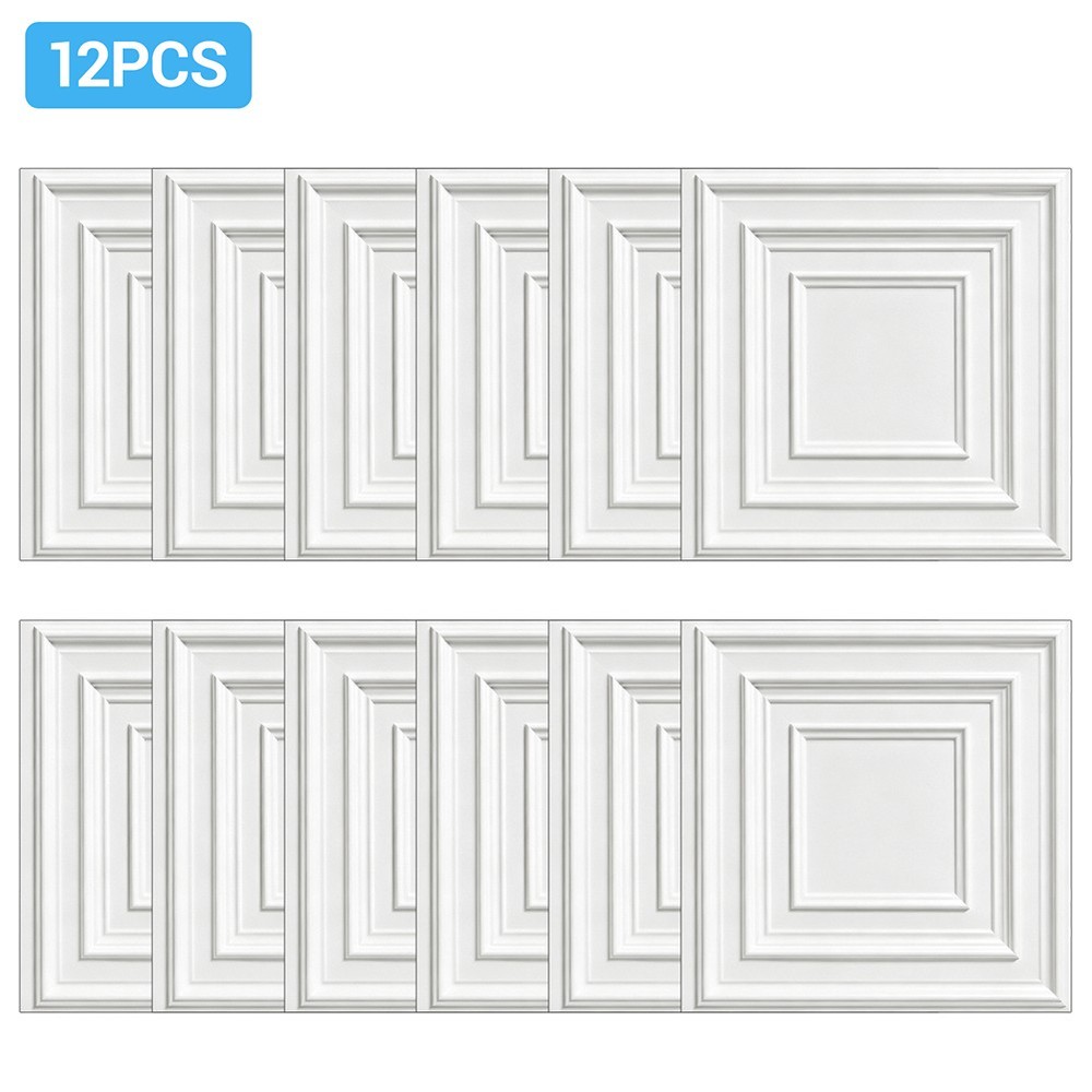 Ceiling Tiles 12-Pack 12 x 12 in PVC Easy Installation White Matte Peg Pattern