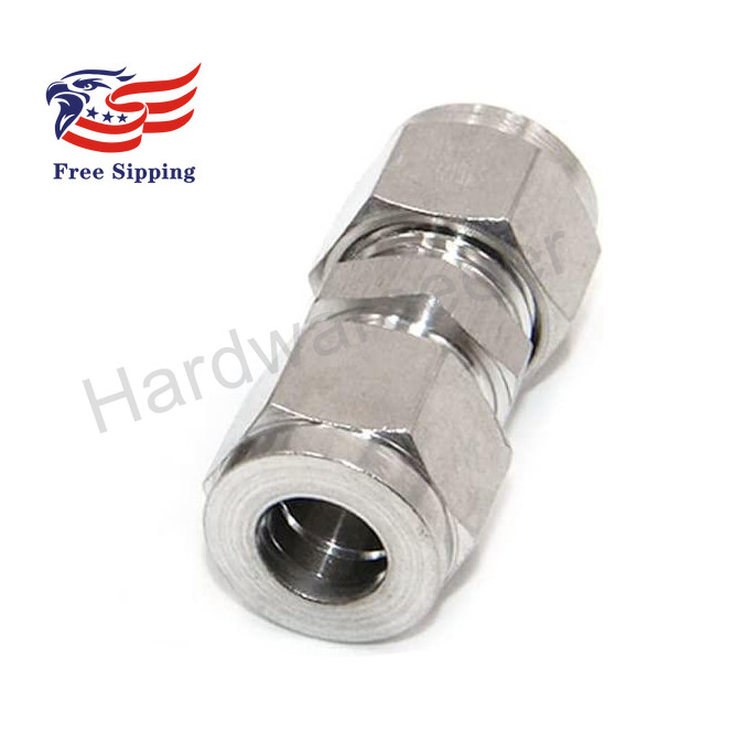 304SS Compression Tube Fitting Union with Double Ferrules 3/8″ OD x 3/8″ OD 1PC