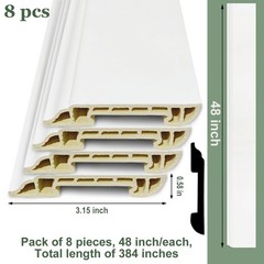 Train2 Art Wall Baseboard Molding Trim8-Pack Of 48 X 3.15 In White High Impact