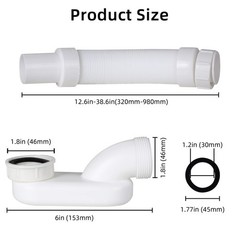Flexible Freestanding Tub Drain Kit – Low Profile Flat P 1 1/2 inch, White