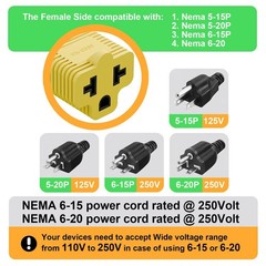 [4-in-1] 15 Amp Household AC Plug to 20 Amp T Blade Adapter,5-15P to 5-20R,5-…