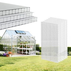 EVERECO 6 Pcs Polycarbonate Greenhouse Panels, 4’FT x 2’FT x 0.24″ in Twin-Wa…