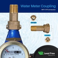 OM Brass Water Meter Coupling Adapter Pipe Fitting; with Nut and Gasket; 3/4’…