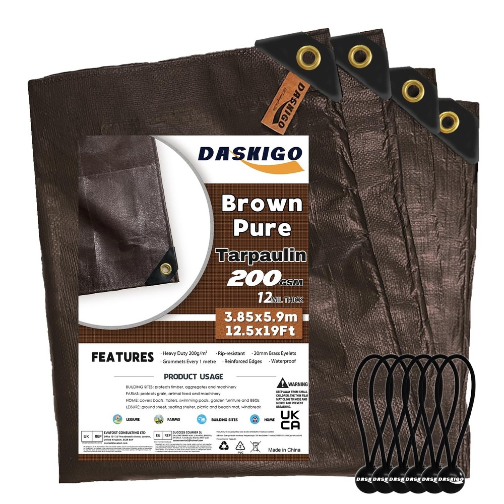 13 x 20Ft Extra Super Heavy Duty 12 Mil Thick Waterproof Brown Pure Tarp Cove…