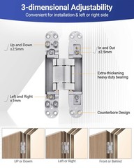 Invisible Door Hinges (2 pcs) -7 Inch Sliver Hidden Hinges for Doors, 3 Way A…