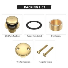 All Metal Tip-Toe Bathtub Drain Kit with Two-Hole Overflow Brushed Gold