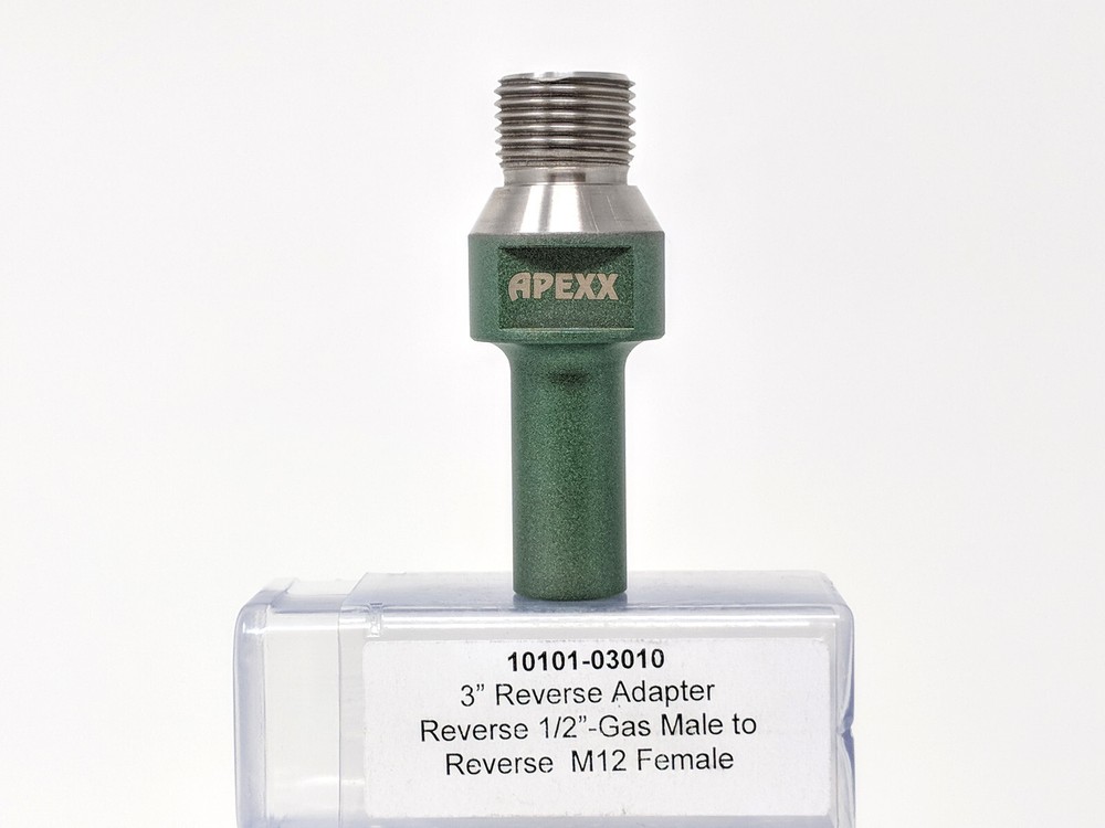 Stainless Reverse 3″ Thread Adapter (1/2 gas MRT – 12mm FRT)