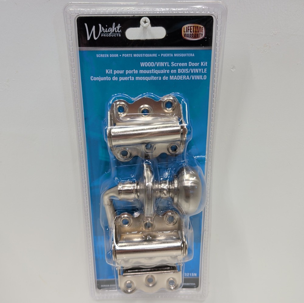 Wright Products V321SN Satin Nickel Screen Door Kit Outside Mount Hardware