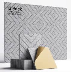 Woovio Sound Proof Foam Panels for Walls, 12 Pack Self-Adhesive 12 Pack, Gray
