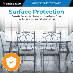Painters Plastic Sheeting – 9′ x 400′ Clear HDPE (0.31 Mil),USA Made – Sandbaggy