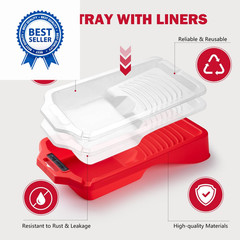 Mister Rui Mini Paint Roller Kit-13 Piece, 4-Inch 4 inches, Red Tray