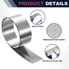 2in x 3.3ft Stainless Steel Flashing Roll, 0.1mm Metal Roof Panels
