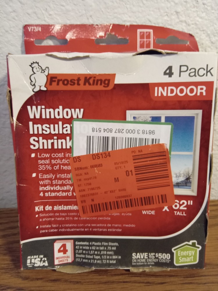 Shrink Window Kit Indoor 42×62 4 Pack Window Plastic For Winterizing Insulation