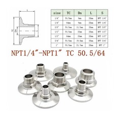 Tri Clamp Stainless Steel 304 Adapters for 1/4”- 1” NPT Male Pipe Converter