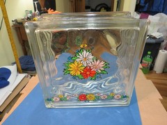 Vintage Glass Architectual Block Wavy 7.75 X 7.75″ X 3.75″ Flower Design