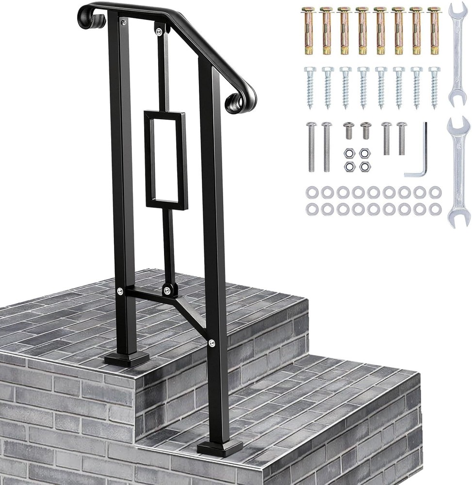 Lmrstoo Black Handrails For Outdoor Steps Heavy Duty Double Post Railing Fits