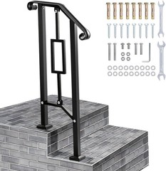 Lmrstoo Black Handrails For Outdoor Steps Heavy Duty Double Post Railing Fits