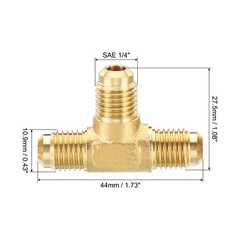 1/4″ x 1/4″ x 1/4″ Brass Fitting, 2 Pack Flare Tee Tube Fitting with Nut