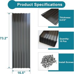 10 Pcs Metal Roofing Panels, 6.1 Feet Corrugated Galvanized Roofing Panels Me…
