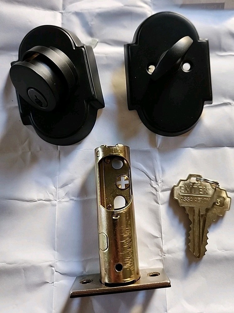 Emtek Assa Abloy US19 Deadbolt Lock Set, Flat Black, Single Cylinder