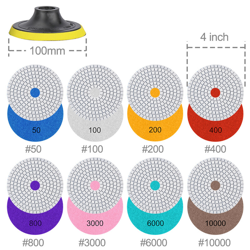 4″ Diamond Polishing Pad WetDry 50-6000 Grit Granite Concrete Marble Polishing