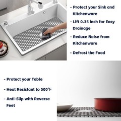 TwinnekYR Silicone Sink Mat, 24.6”x 12.9” Kitchen 24.6” x 12.9”, Gray