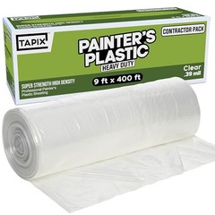 Tapix 9ft x 400ft Plastic Sheeting Heavy Duty Paint Protection Roll 3600 Sq Ft