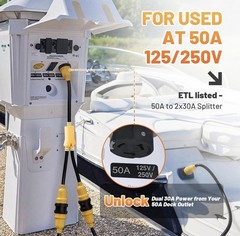 50A to Dual 30A Marine Shore Power Adapter, NEMA SS2-50P Male to 2X L5-30R Fe…