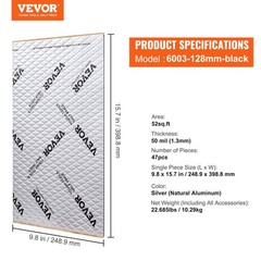 Vevor Soundproofing Mats 52Sqft High Density Butyl Rubber Insulation Automotive