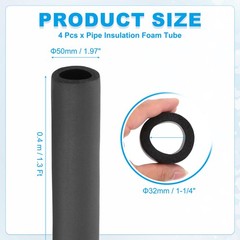 4Pcs 1-1/4″ (32mm) ID x 1.3Ft x 0.35″ Pipe Insulation Foam Tube Black