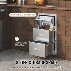 17W x 30H x 21D Inch Outdoor Kitchen Stainless Steel Double Access Drawers