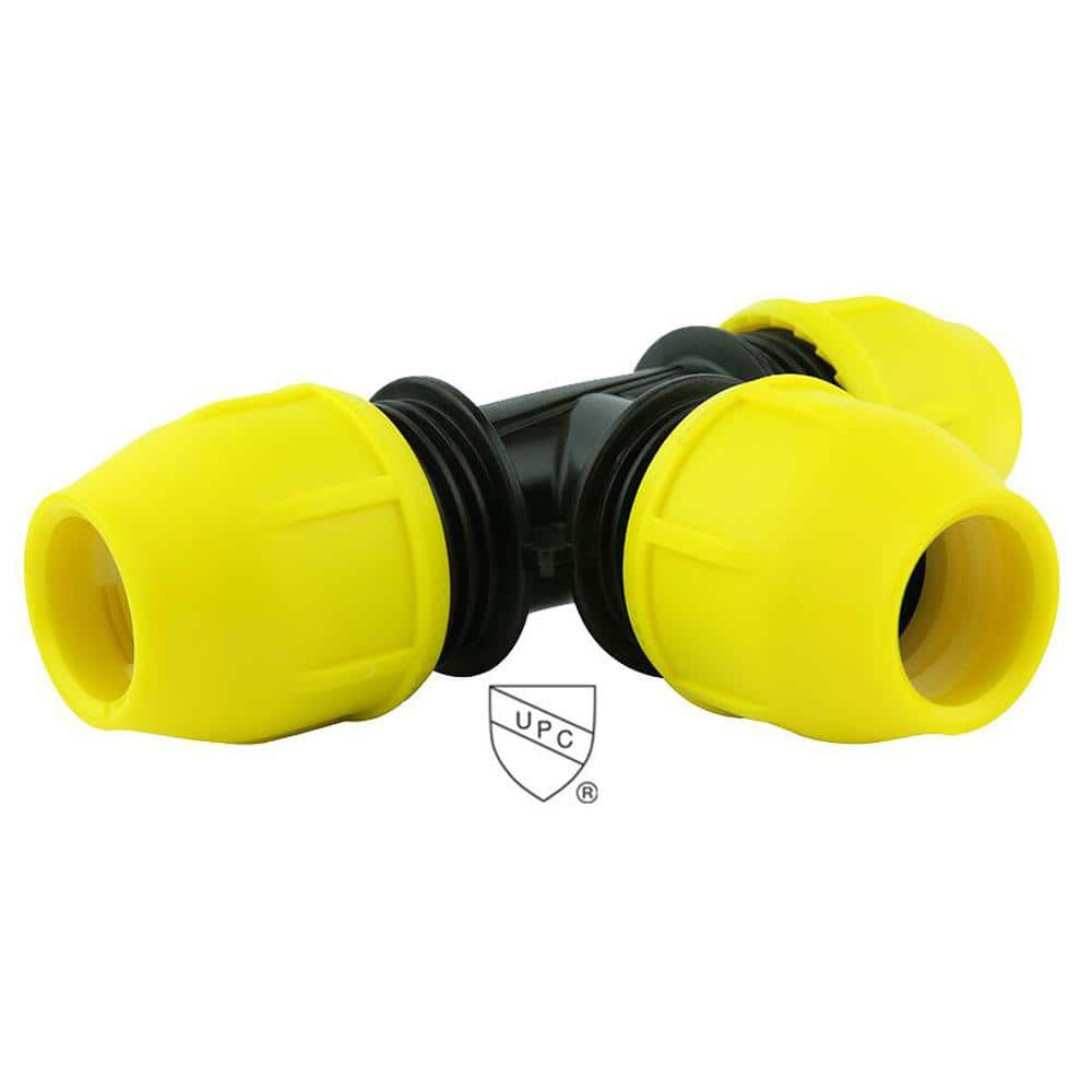 Pipe Fitting Underground Tee 1 Inch IPS DR 11 Poly Yellow Natural Gas Propane