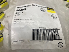 Viega 90405, MegaPress 1-1/2” Press Fit Cap, 316ss, 200psi, EPDM Sealing O-Ring