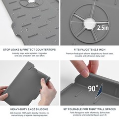 Kitchen Faucet Sink Splash Guard, Silicone Water Catcher 14.6×5.7 inch, Gray