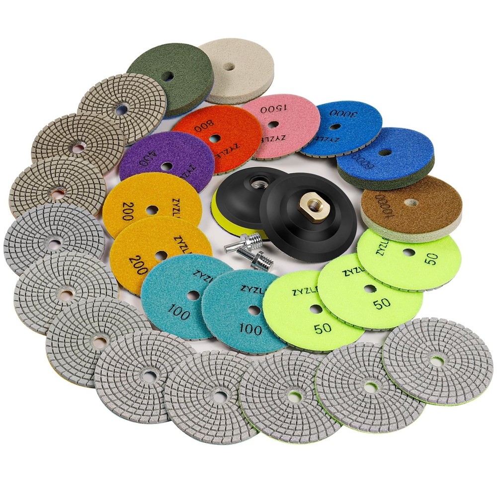 17 PCS 4 Inch Diamond Polishing Pads Kit Wet/Dry with 5/8″-11 Backer Pad Gran…