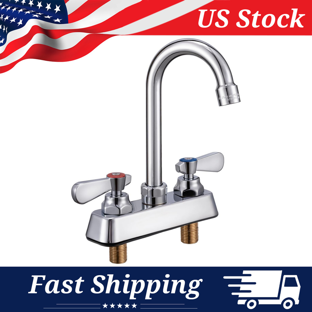 Commercial Brass Kitchen Faucet, 4″ Center Deck Mount, 3-1/2″ Gooseneck Spout