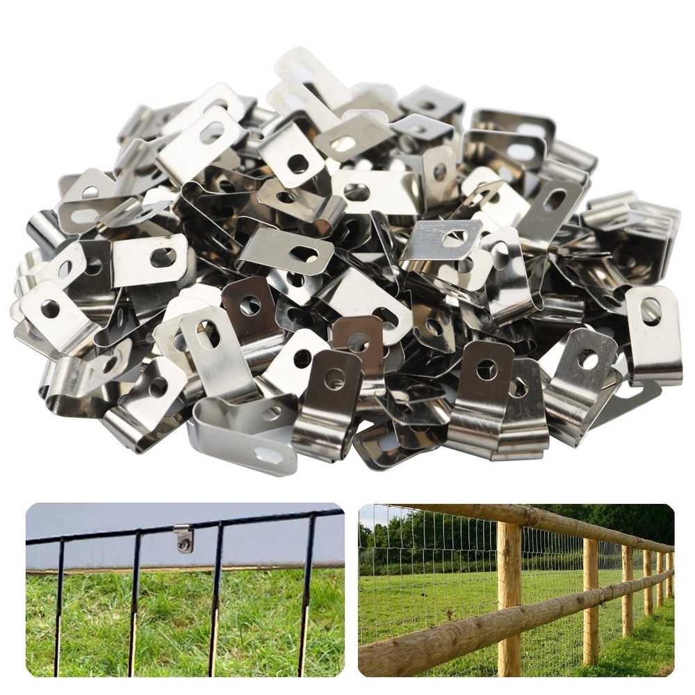 100 Pcs Fence Wire Clamps Agricultural Fencing Mounting 100 Pcs, Metallic