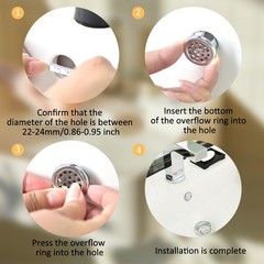 6 Pack Sink Overflow Ring, Bathroom Ring Cover, Plastic Silver