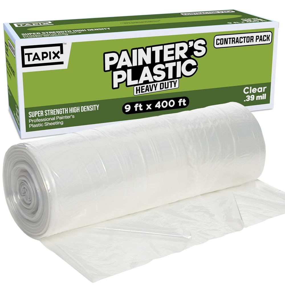 Tapix 9ft x 400ft Plastic Sheeting Heavy Duty Paint Protection Roll 3600 Sq Ft