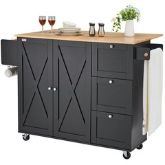 Kitchen Island Cart, 56″ Wood Top Mobile Carts with Storage Cabinet, Rolling Tab