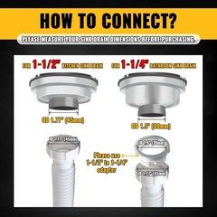 VIVIDA 1-1/2″ Sink Drain Pipe Kit, Flexible P 7.5″ to 17.7″, White