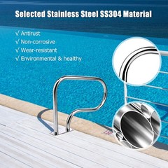 Swimming Pool Hand Rail Stainless Steel Ladder Handrail Stair Rail w/ Base Plate
